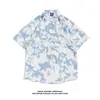Camisa de manga curta estilo Hong Kong de secagem rápida para homens e mulheres, camisa solta de verão fina com estampa floral havaiana e meia manga