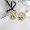 Aretes Ovales de Flor Perla Jardín Monet Retro Francés Lujo Ligero Estilo Palacio Esmalte Goteado Aretes para Mujer