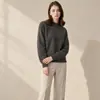 Suéter Holgado de Punto Grueso con Cuello Medio Alto de Cachemira para Otoño/Invierno 2026 Suéter Básico de Lana de Yak Perezoso para Mujer con Forro Polar