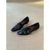 Mocassins de Baixo Corte Estilo Old Money para Mulheres Couro Ultra-Fibra Fivela Bico Quadrado Estilo Europeu Americano Salto Médio Salto Bloco Sapatos de Dia a Dia para o Trabalho