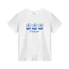 Camiseta Blanca de Hombro Normal, Cuello Redondo, Manga Corta para Mujer, Nueva Llegada de Verano, Patrón Floral Pequeño Azul, Versátil, Fresco, Top de Algodón Puro