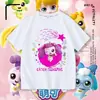 Camiseta Manga Curta Fofa e Adorável para Meninas, Top de Algodão Puro Desenho Animado em Formato de Coração Fofo, Camiseta Básica de Verão para Menininhas