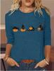Nueva camiseta de manga tres cuartos para mujer 2024, estilo europeo y americano, con estampado digital 3D de gato y calabaza