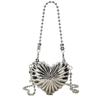 Bolso Bandolera de Corazón Metálico Portátil para Hombro Decorativo Cóncavo Bolso Pequeño Cadena Redonda de Perlas Genial Bolso de Noche Punk
