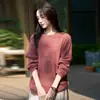 Suéter grueso, lujoso, de alta gama para mujer, mezcla de seda y cachemira, con cuello redondo, forro interior de felpa texturizada, un top elegante para el invierno