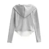 Chica Sexy Ajuste Delgado Cremallera Invisible Chaqueta Corta para Mujer Elástica Aspecto Adelgazante Falso Dos Piezas Cepillado Manga Larga Top Camiseta Base