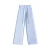 Calça de moletom casual e relaxada, corte reto, modelagem solta, nova para primavera-verão, cintura alta, com cordão, solta, fluida, perna larga, longa, para mulheres