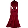 Vestido de Malha Metálica Estilo Boneca, Manga Curta e Manga Longa, Moda de Alto Padrão Estilo Chanel Transfronteiriço, Vestido Longo Emagrecedor de Outono