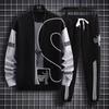 Traje de otoño para hombre, talla grande, estilo Hong Kong, con estampado de gofres, manga larga, pantalones deportivos informales, camiseta, traje de dos piezas a la moda para hombre