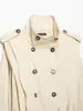 Chaqueta gabardina corta de mujer estilo europeo y americano transfronterizo modelo nuevo 2026 cuello alto doble botonadura dobladillo elástico