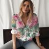 TEMU Camisa de Manga Larga Nueva para Mujer Transfronteriza Hermosa Flor Estampado 3D Moda Casual De Botones Un Solo Color Versátil