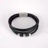 Exportação Transfronteiriça Simples Fivela de Aço Inoxidável Pulseira de Corda de Couro Popular Europeu e Americano Multicamadas Trançada de Couro Preto Pulseira Masculina