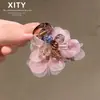 Pinza de Garra Pequeña Flor de Organza con Purpurina Estilo Hada Pinza para el Cabello Rosa Claro Suave para Cabello Fino Pinza Lateral de Lujo Ligero Accesorios para el Cabello de Princesa