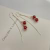 Pendientes de plata S925 con borlas y perla roja, elegantes, adelgazantes, combinables, sencillos y modernos, de alta gama, coreanos.