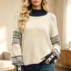 2026 Nova Moda Feminina Europeia e Americana Outono/Inverno Mais Vendido na Amazon Suéter Pulôver Tricotado Bloco de Cores Gola Alta