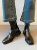 Botas femininas de couro legítimo, coleção outono/inverno 2026, com solado silencioso, bico quadrado, salto grosso, material elástico e sola grossa para um efeito emagrecedor