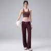 Conjunto de sutiã esportivo feminino de peça única, absorvente de choque, com bojos fixos, top de yoga, top de ginástica, calça longa reta de cintura alta com cordão