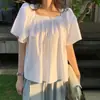 Camisa de algodón de moda suelta de verano para mujer 2024 Nueva niche francesa cuello cuadrado dulce salada súper hada temperamento