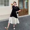 Vestido Francés de Patchwork Negro 2025 Nuevo Verano para Mujer Diseño de Volantes Cubriendo la Piel y Aspecto Adelgazante Vestido Camiseta de Cola de Pez