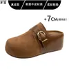 Couro Genuíno Solado Grosso Aumento de Altura Interno Pessoa Baixa Sapatos Birkenstock Femininos Slip-on Pessoa Preguiçosa Sapatos de Uma Sola Mules Chinelos Fechados