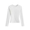 Camiseta básica feminina de manga comprida com gola redonda, sexy, justa, para uso externo, cor sólida, curta, emagrecedora, camisa de baixo, top