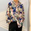 Camisa Floral Retrô Vintage Estilo Hong Kong para Homens e Mulheres Verão Tendência Marca Havaiana Despojada Cool Solta Camisa de Manga Longa Casaco para Casal