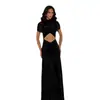 Verano Europeo y Americano Transfronterizo Nueva Moda Elegante Sexy Hueco Bodycon Fruncido Color Sólido Vestido Largo Venta al por Mayor