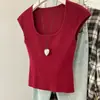 Chaleco de Punto de Seda de Hielo con Mangas Feifei para Mujer Verano 2024 Nuevo Ajustado a la Cintura Sin Mangas Camiseta Base de Hilo