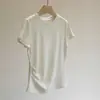 Camiseta Refrescante! Camiseta de manga curta lisa com cintura marcada plissada para mulheres, top básico justo de gola redonda para o verão de 2026