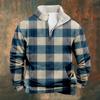 Série Nova de Xadrez Europeu e Americano Transfronteiriça Camisa Masculina Casual Fashion Estampada Manga Longa Gola Alta Meio Zíper Moletom