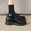 Mocassins de sola grossa que aumentam a altura para mulheres, nova coleção outono/verão 2026, sapatos slip-on estilo britânico, sapatos de couro versáteis, sapatos estilo JK, sapatos de salto baixo