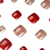 Parches rojos de lentejuelas de color sólido para uñas cortas de los pies con purpurina dorada, piezas de manicura para uñas de los pies estilo ins