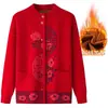 Roupas para mulheres de meia-idade e idosas casaco suéter de inverno mãe tricô com forro de fleece roupas para idosos cardigã quente top