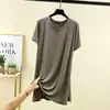 Camiseta de Modal para Mujer Primavera Verano Manga Corta Mediana Larga Delgada Se Puede Usar Afuera Color Sólido Holgada Abertura Lateral Vestido Pijama para Casa