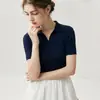 Camisa Polo de Malha com Gola Francesa Vestido Camiseta Feminino Verão Slim Decote V Seda Gelada Ombro Normal Manga Curta Top Fino