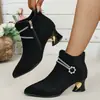 Botas de Moda de Tacón Alto para Mujer con Punta Afilada Mate, Botines de Tacón Grueso, Botines Cortos de Moda Nuevos Otoño 2026