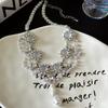 Collar de cristal redondo vintage de corte para mujer, cadena de suéter barroca de alta calidad con perla y gota de agua, cadena de clavícula de moda