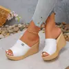 Pantuflas de cuña con boca de pez talla grande para mujer, plataforma de suela gruesa estilo europeo y americano, Sandalias de strass cruzadas, Novedad de verano Wish2025