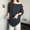 Moda de Verano para Mujer Tallas Grandes Nuevo Estilo Elegante Hombros Descubiertos Mangas Murciélago Ceñido a la Cintura Adelgazante Tejido de Seda Helada Top