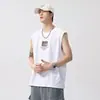 Camiseta sin mangas de manga corta para hombre 2026 nuevo verano cuello redondo estampada juvenil deportiva fitness absorbente de sudor hombros anchos chaleco