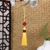 Trevo da sorte de quatro folhas, curto e roliço, com o caractere "Fu", borla e contas de poliéster, em estilo chinês tradicional, adequado para Hanfu, marcadores de página, sachês e itens decorativos versáteis, atacado