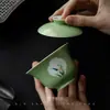 Orquídea com Desenho de Janela Pintada à Mão, Tigela de Chá com Tampa de Duas Peças, Conjunto de Chá Kung Fu Cerâmico de Parede Fina Feito à Mão, Tigela para Chá Verde, Tigela de Mão
