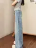 Jeans rectos de color claro para mujer, nuevo estilo de otoño, de cintura alta, corte holgado, adelgazantes para cuerpo tipo pera, pantalones de pierna ancha talla grande para mujeres talla grande