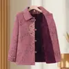 Ropa nueva de otoño e invierno para personas mayores, atuendo para abuela de 70 años, blusa con cuello, talla grande, estilo medio largo, forrada de polar, engrosada, abrigo cálido