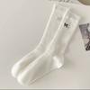 Calcetines apilados finos de tubo medio con lazo bordado elegante de estilo coreano para primavera y verano, medias de algodón transpirables de color sólido que combinan con todo.
