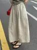 Calça pantalona feminina de linho, novo estilo outono 2026, tamanho petite, estilo old money, calça cropped, cintura alta, cordão, calça balão que afina