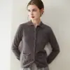Cardigan POLO simples e estiloso 100% cashmere para mulheres, corte solto, emagrecimento, elegante, jaqueta de malha de manga longa