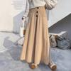 Falda Tejida con Hebilla Vintage Estilo Francés para Mujer Otoño e Invierno Moda Elegante Cintura Alta Corte A Acampanado Falda Larga de Lana