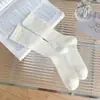 Calcetín Delgado de Algodón Estilo Miu Color Sólido Raya Vertical Apilado Apilado Calceta Estilo Jk Calceta Apilada Versátil para Mujer