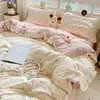 Nuevo modelo 2025 juego de ropa de cama de algodón de cuatro piezas con encaje de algodón, funda de edredón, sábana, juego de ropa de cama de tres piezas para dormitorio
